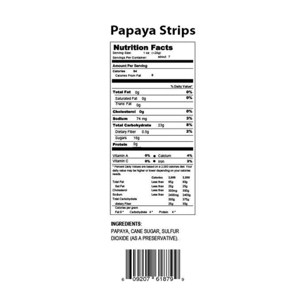 Dried Papaya Spears Low Sugar – No Sulfur